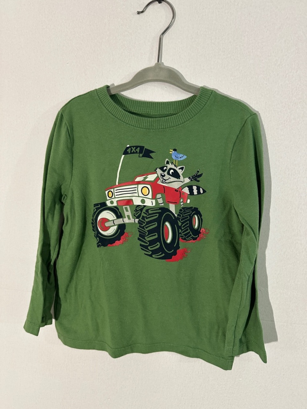 Garanimals Green Long Sleeve Shirt with Red Monster Truck Graphic